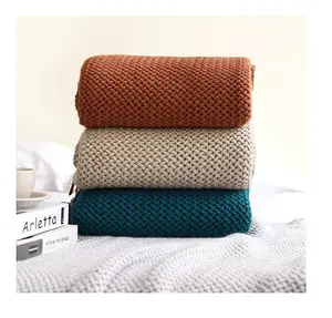 Nodic Style Knitting Throw Blanket Knit With Logo Custom Long Tassel Blanket Air Condition Tv Knitting Throw Blanket With Logo