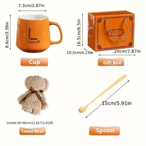 Ensemble de tasses à café en céramique personnalisable avec cuillère ours et serviette <span class=keywords><strong>pour</strong></span> anniversaire, Noël, <span class=keywords><strong>mariage</strong></span>-Coffret cadeau premium - Product Image 4