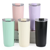 Gobelet isotherme portable en acier inoxydable 304 pour l'extérieur, avec couvercle et bandes antidérapantes, bouteille d'eau pour les voyages