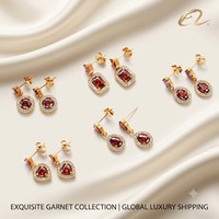 Ensemble de boucles d'oreilles pendantes luxueuses en acier inoxydable plaqué or 18 carats PVD, avec cristaux rouges, forme carrée, cœur, goutte d'eau, CZ, pour femmes