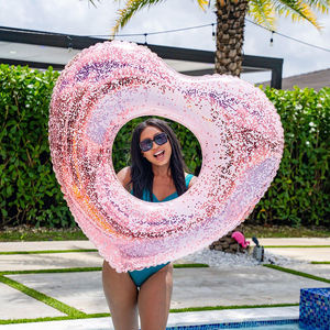 Flotteur de piscine géant en forme de cœur pailleté, <span class=keywords><strong>tube</strong></span> flottant en PVC épaissi, anneau de natation, radeau aquatique, jouets de fête pour adultes - Product Image 2