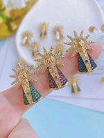 Collier pendentif médaille religieuse en plaqué or 18 carats Sainte Thérèse Vierge Marie Bijoux pour enfants en laiton Perle Pierre Souvenir Charms