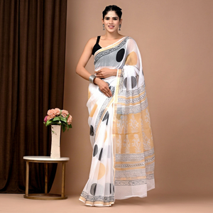 Sari de Algodón Premium Kota Doriya con Estampado Artesanal para Mujer – Prenda Étnica India Tradicional, Suave y Transpirable - Product Image 1