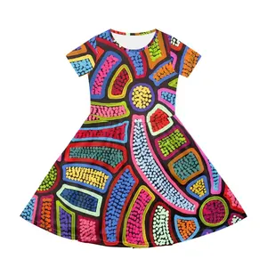 Vestido a medida indígena personalizado para niñas, vestidos suaves de secado rápido, vestido de poliéster de manga corta para niñas