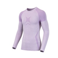 Haut de sport unisexe en laine mérinos à manches longues, col rond, sans couture, séchage rapide, thermique, couleur unie, pour yoga, course à pied, ski et activités de plein air