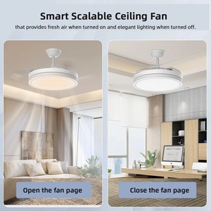 Ventilateur de plafond intelligent invisible avec lumière LED <span class=keywords><strong>et</strong></span> télécommande, moderne, DC, rétractable - Product Image 3