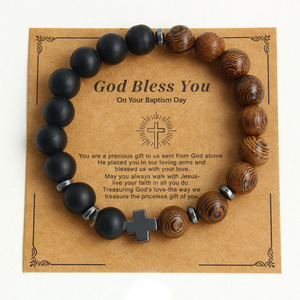 Pulsera Religiosa Hecha a Mano con Cuentas de Hematita, Pulsera de Piedra Esmerilada <span class=keywords><strong>para</strong></span> Hombre, Pulsera de Madera con Cruz, Pulsera <span class=keywords><strong>Cristiana</strong></span>, Regalos - Product Image 6