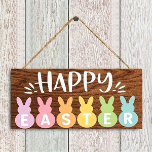 <b>Happy</b> <b>Easter</b> Bunny Wooden <b>Sign</b> Decor Indoor Outdoor <b>Easter</b> Decoration Rectangle MDF Material Colorful Bunnies Party Gift - Product Image 1