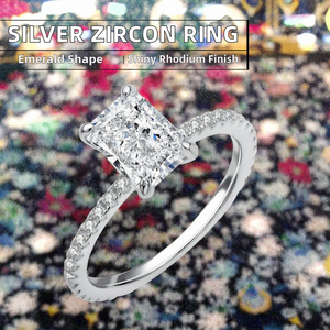 For Sterling <b>Silver</b> 925 Engagement Wedding <b>Ring</b> with <b>Emerald</b> Cut Zircon Rhodium Plated Pave Setting Fashion Gift for Women - Product Image 2