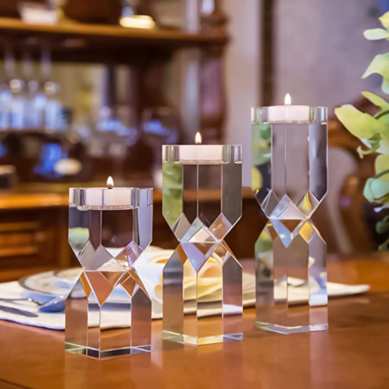 Candeliere in vetro per feste decorazione portacandele in cristallo scintillante Base Cuboid Solid square Cut Tealight Stand candela di cristallo H