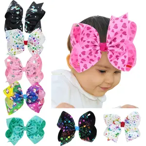 7 Inch Grote Hart Eenhoorn Grosgrain Lint Boog Met Clip Kinderen Valentijnsdag Haar Clip Boutique Gradiënt Haar Accessoires