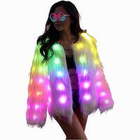 Veste lumineuse LED en fausse fourrure pour femme, idéale pour Halloween, Noël, festivals de musique, avec lumières clignotantes