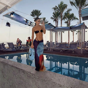 New Stock Trendy Women's 3-Piece <b>Swimwear</b> Set Bandeau Top Brazilian Bikini <b>Skirt</b> with Solid Pattern Logo on Waist S-L Sizes - Product Image 3