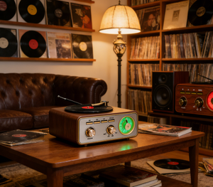 Altoparlante Giradischi Portatile Retrò con <span class=keywords><strong>Radio</strong></span> FM AM SW a Banda Completa, Ingresso BT USB TF Card, <span class=keywords><strong>Design</strong></span> <span class=keywords><strong>Vintage</strong></span> per Uso Domestico ed Esterno - Product Image 6