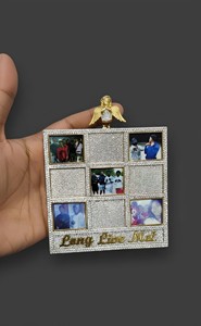 Silver Moissanite Memorial Plaque Pendant Custom Multi Photo Necklace <b>Angel</b> Tribute Gift - Product Image 1