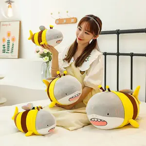 Mainan boneka lebah hiu & hiu mainan lebah hiu populer bantal lempar mewah