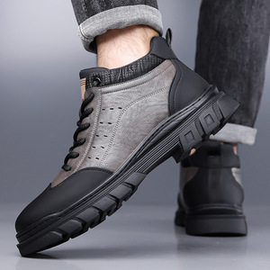 Botas Chukka para Hombre, Invierno, Altura al Tobillo, con Cordones, Cuero Sólido, Punta Redonda, Suela de Goma, Forro de Felpa, Cálidas, Casuales, para Exteriores - Product Image 4