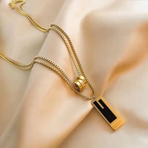时尚饰品18k镀金不锈钢盒链三环吊坠项链厚实项链三环项链 - Product Image 6