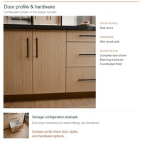 Meuble de cuisine moderne en PVC thermoformé avec portes à battants, aménagement en îlot, dimensions personnalisées, boîtes de rangement en MDF et rangement coulissant
