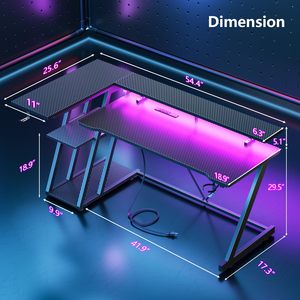 Escritorio para Juegos SENYU con Tomacorriente y Luces LED, Escritorio de Computadora Esquinero con Estantes de Almacenamiento, Escritorio para Oficina en Casa con Soporte para Monitor - Product Image 2