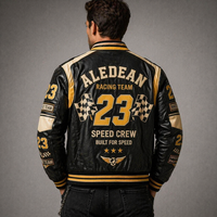 Chaqueta Bomber de Cuero con Logotipo Personalizado, Chaqueta Varsity Bordada con Parches, Ropa de Calle para Hombre, Resistente al Viento e Impermeable