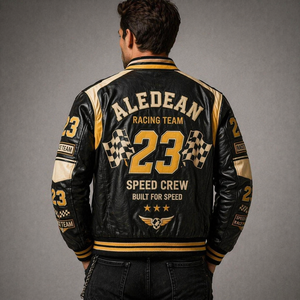 Giacca Bomber in Pelle con Logo Personalizzato, Cappotto Varsity con Patch Ricamate, Antivento e Impermeabile, per Uomo - Product Image 4