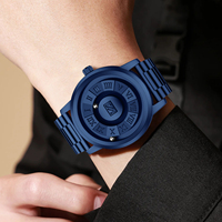 Reloj de Pulsera para Hombre Personalizado con Correa de Acero Inoxidable, Esfera Azul, Fuerza Magnética, Movimiento Japonés, Esfera sin Espejo