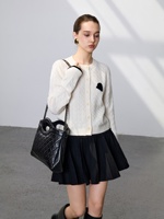 Cardigan en tricot côtelé rayé écologique pour femme, col rond, boutonnage frontal, bordure contrastante, poignets et ourlet côtelés, doux et chaud, idéal pour l'hiver