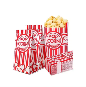 Sacs à popcorn en papier kraft rayés rouge et blanc, biodégradables, écologiques, jetables et résistants à la graisse, pour soirées cinéma - Product Image 5