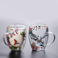 Hete Aanbieding Cadeaus voor Vrouwen 250ml 350ml Dubbelwandige Glazen Koffiemokken met Handvat en Gedroogde Bloemen