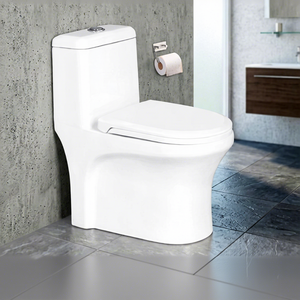 WC monobloc UF en céramique indienne, monobloc, à chasse directe, blanc, à poser au sol, avec couvercle de siège - Product Image 5