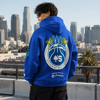 Hoodie Logo Kustom Berkualitas Tinggi Warna Biru Royal 380GSM OEM MOQ Rendah Ukuran Besar Model Kotak  Sweatshirt Cetak