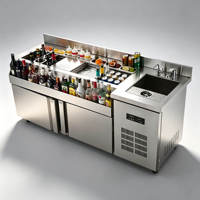 Bar à cocktails moderne entièrement fonctionnel en acier inoxydable avec congélateur-réfrigérateur intégré