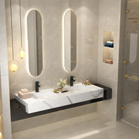 Double évier en résine effet marbre, articles divers, style hôtel, vanité de salle de bains de 72 pouces, 2 pièces