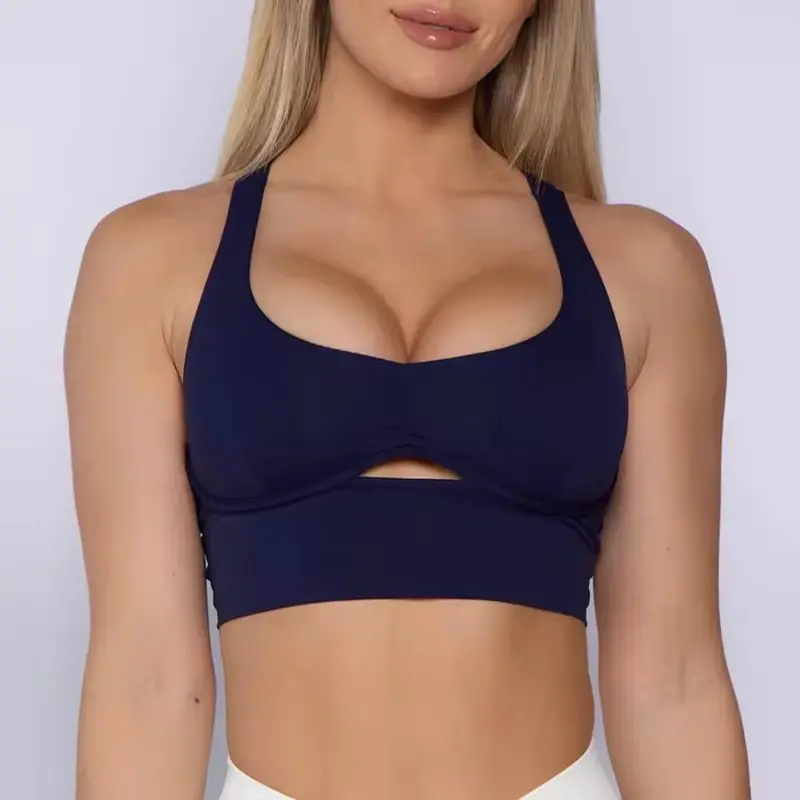 Soutien-gorge de sport pour femmes avec logo personnalisé soutien élevé col en U gymnastique compression extensible dos nageur