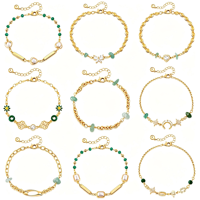 Bracelet à breloques tendance en alliage de cuivre plaqué or 18 carats, orné de zircone cubique et de pierres synthétiques, réglable et empilable, cadeau pour femme