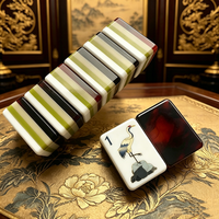 Jeu de Mahjong en Acrylique Personnalisé Peint Motif Grue Lotus Koi, Tuiles de Mahjong Modernes Pliables Bicolores Multi-Couches Effet Écaille de Tortue