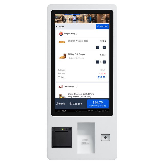 Multi-touch Screen Fast Food Ordering Barcode Scanner Ticket Printer Self Service Payment Kiosk Terminal With POS System