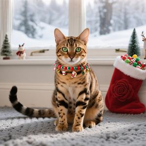 길이 조절 가능한 안전 버클 크리스마스 고양이 목걸이 (방울 포함), 귀여운 홀리데이 수컷 암컷 고양이용 목걸이, 연말 장식 고양이 목걸이 - Product Image 4