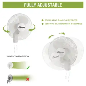 Ventilatore oscillante a parete da 16 pollici 120V di alta qualità a 3 velocità con lama in plastica approvata ETL
