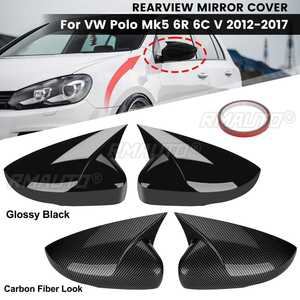 Gloss Black Side Wing Rear View Rearview <b>Mirror</b> Cover Case Caps <b>Shell</b> for Volkswagen for VW for Polo Mk5 6R 6C V 2012-2017 - Product Image 1