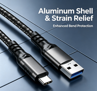 Câble USB 3.2 Type C mâle vers USB A mâle avec coque en aluminium, câble tressé 9 brins, charge rapide 3A 60W, transfert de données 10 Gbps