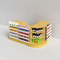 Comptoir de caisse de supermarché avec finition imitation bois