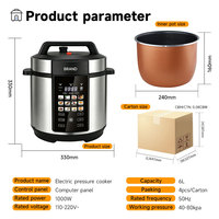 Cuisinière à pression numérique multifonctionnelle intelligente et durable en acier inoxydable de 6 L, grande capacité, 12 fonctions en 1, LED, pour la maison