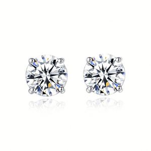 Parure de bijoux en moissanite en argent 925, coupe brillant ronde, sertie griffe, bague, collier et boucles d'oreilles, classique pour femme, pour fiançailles - Product Image 3