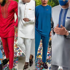 PROMISTAR Completo da Uomo Casual <span class=keywords><strong>Africano</strong></span>, Taglie S-4XL, Stile <span class=keywords><strong>Etnico</strong></span> in Poliestere a Tinta Unita, Camicia Dashiki e Pantaloni, Vendita all'Ingrosso - Product Image 2