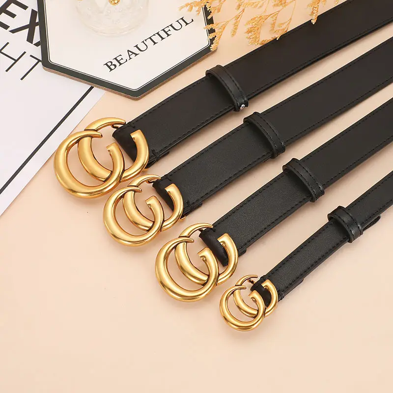 High quality gold buckles women dress belt leather designer belts