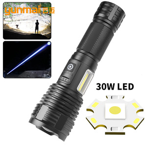 ไฟฉาย LED 30W แบบชาร์จไฟได้ พร้อมไฟด้านข้าง สีแดง สีขาว สำหรับใช้งานกลางแจ้ง ระยะไกล ปรับได้แบบยืดหดได้ - Product Image 4