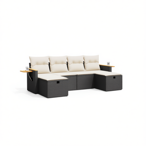 Conjunto de Sofás Modulares para Jardín, Ratán Sintético Negro, Muebles de Exterior de Diseño Contemporáneo con Cojines para Uso en Jardín - Product Image 1