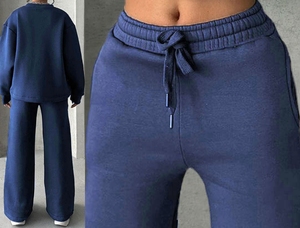 Bleu polyester polaire surdimensionné coupe ample pull sweat et pantalon de survêtement deux pièces ensemble survêtement évasé ensemble <span class=keywords><strong>femme</strong></span> vêtements - Product Image 5
